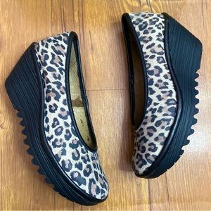 Fly London Yalu Leopard Black Wedge Heel
